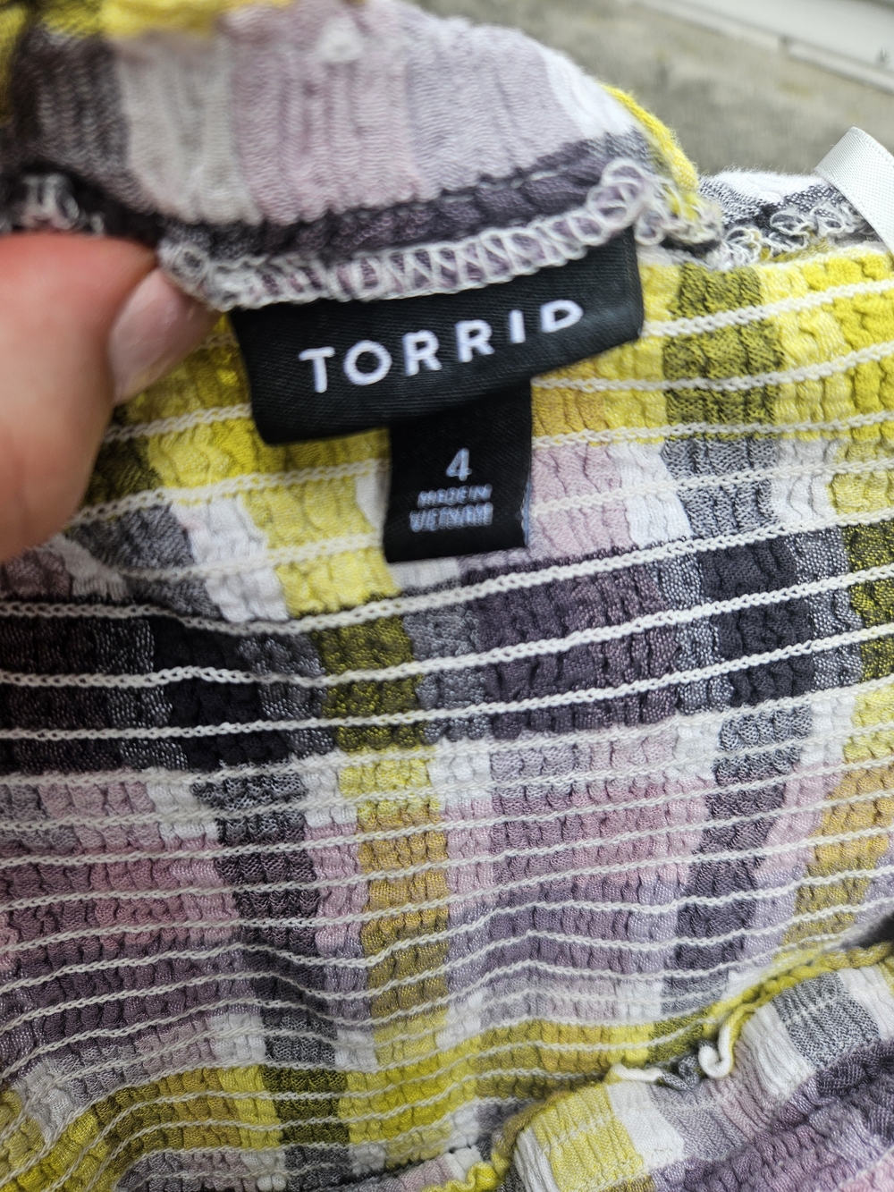 torrid Yellow and Lavender Plaid Off-Shoulder Smocked Babydoll Top - Picture 3 of 3